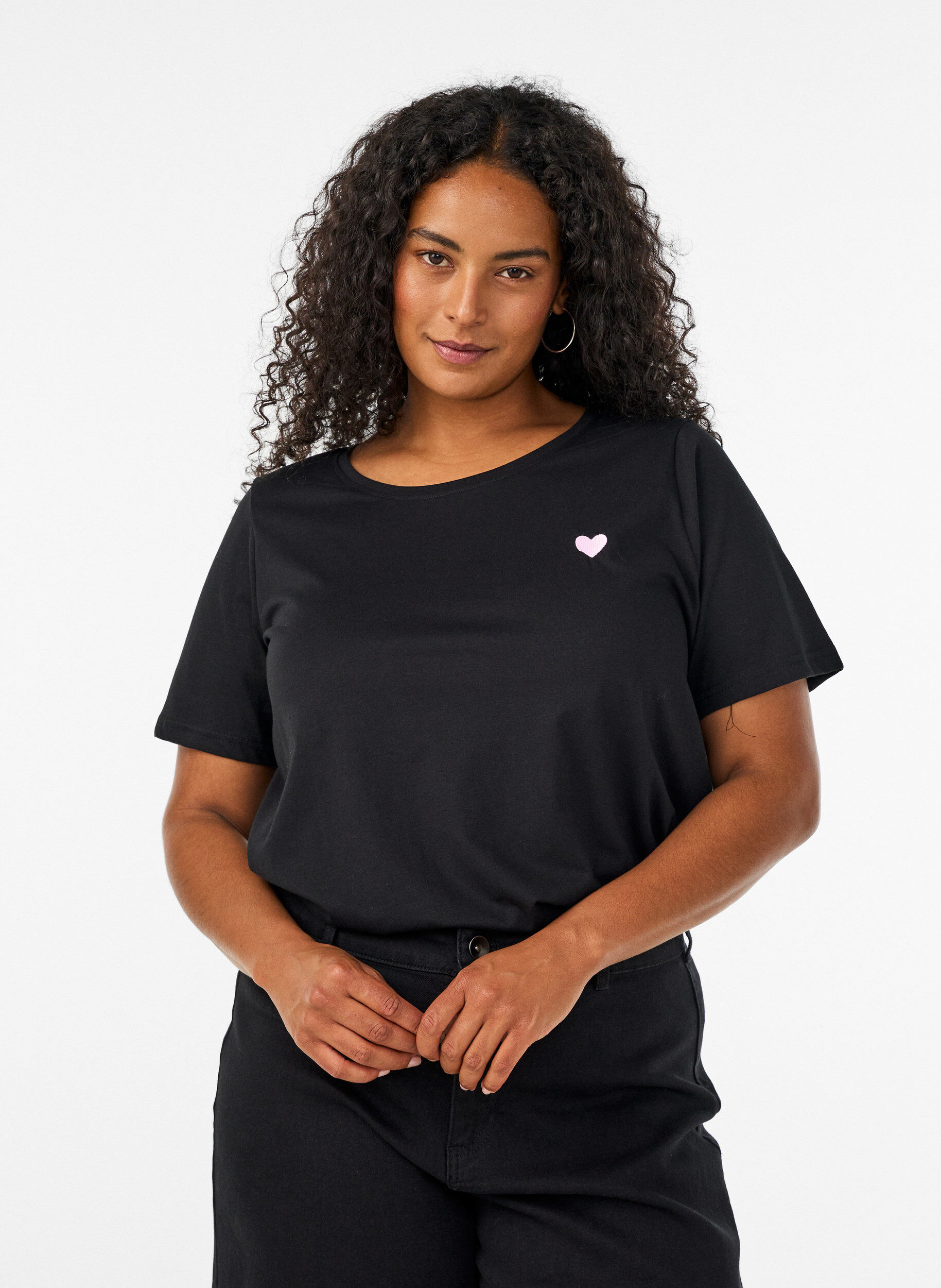 T-shirt with motif, Black, Model