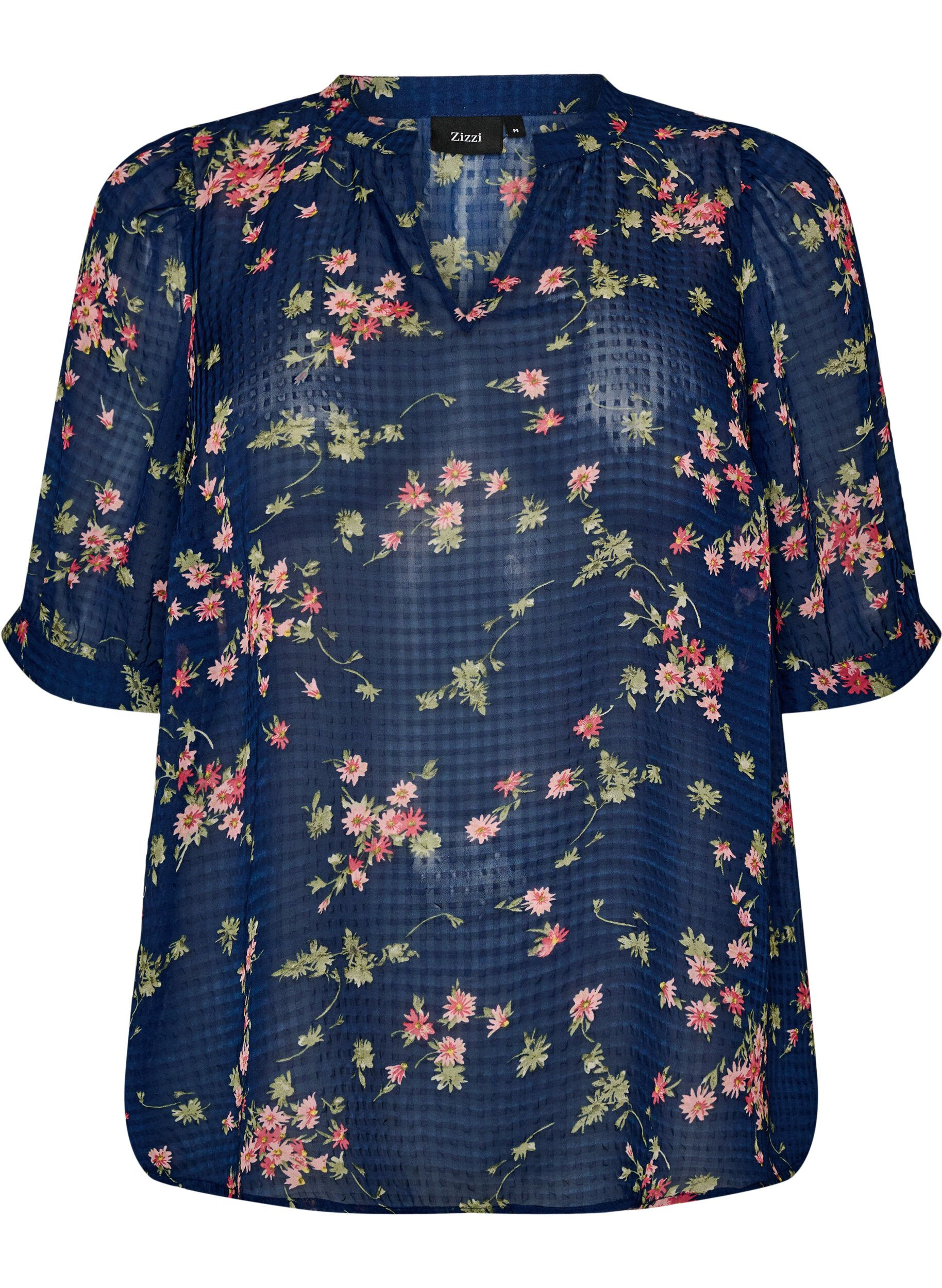 ZizzifashionBlouse with floral print and V-neck, Blue, Packshot image number 0