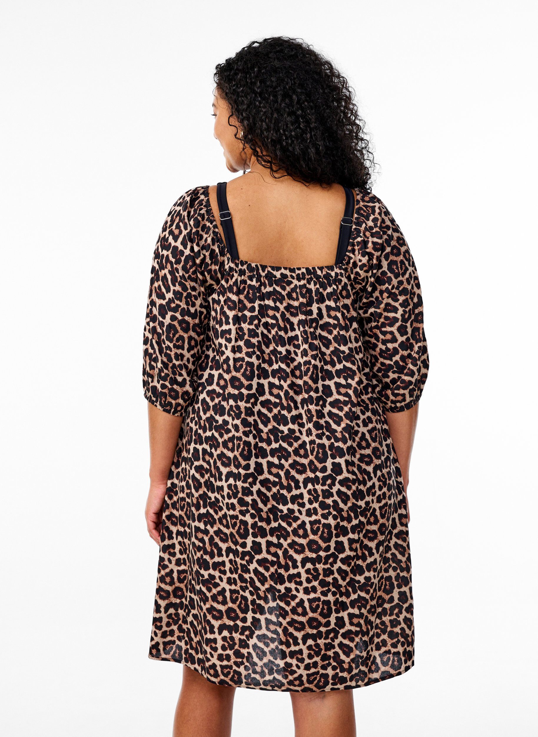 Zizzifashion Beach dress in viscose with print, Beige, Model image number 2