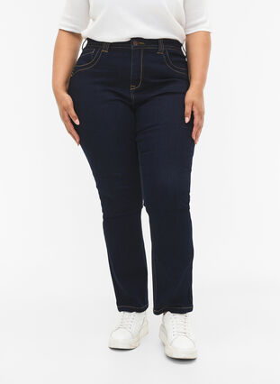 Slim fit Vilma jeans with a high waist, Dk blue rinse, Model image number 3