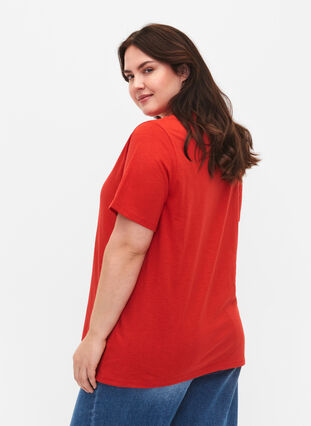 Short-sleeved basic t-shirt with v-neck, Flame Scarlet, Model image number 1