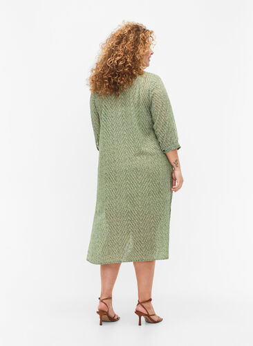 Dotted shirtdress with 3/4 sleeves and slit, Seagrass Dot, Model image number 1