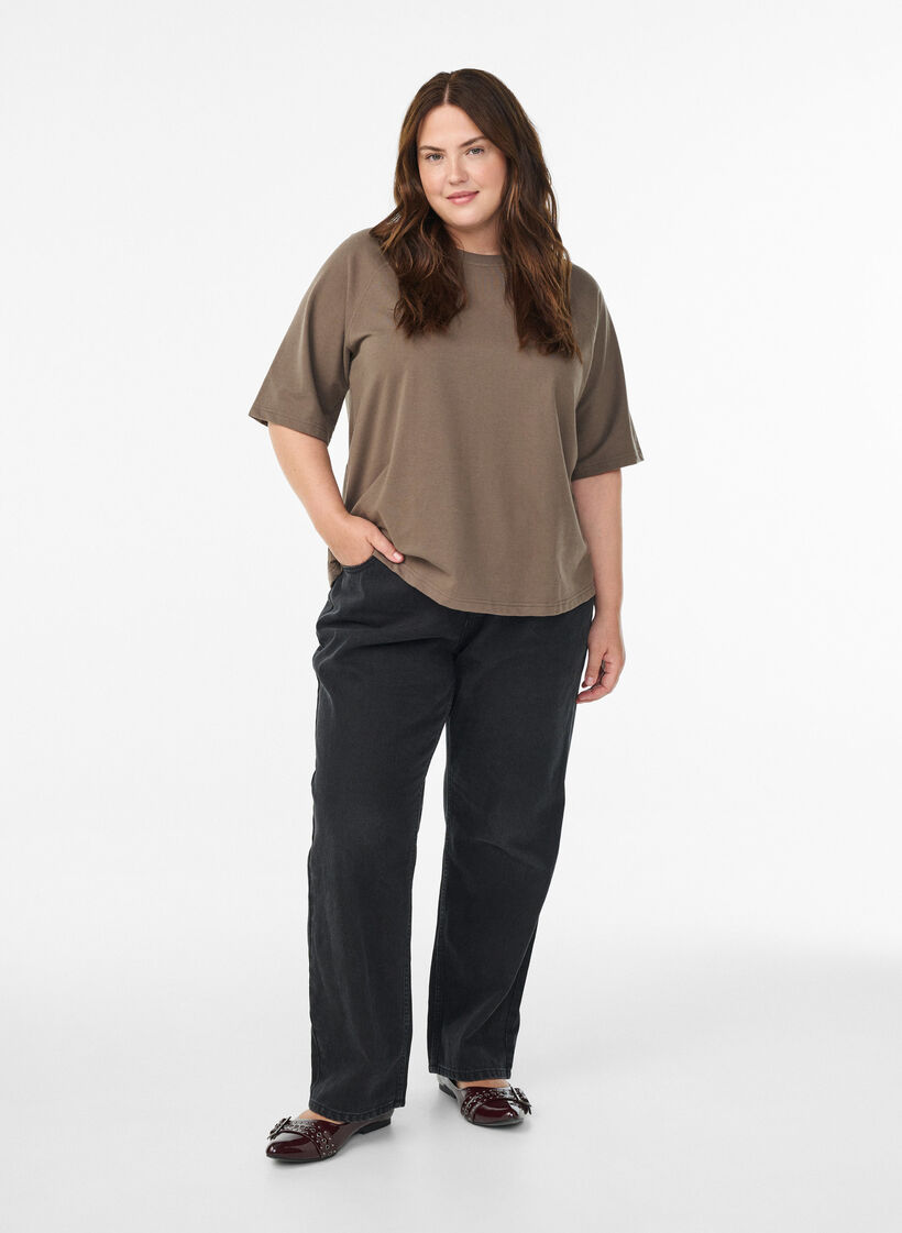 Jersey blouse with 1/2 raglan sleeves, Brown, Model image number 1