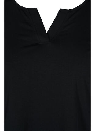 Plain-coloured cotton blouse with 3/4-length sleeves and slits, Black, Packshot image number 2