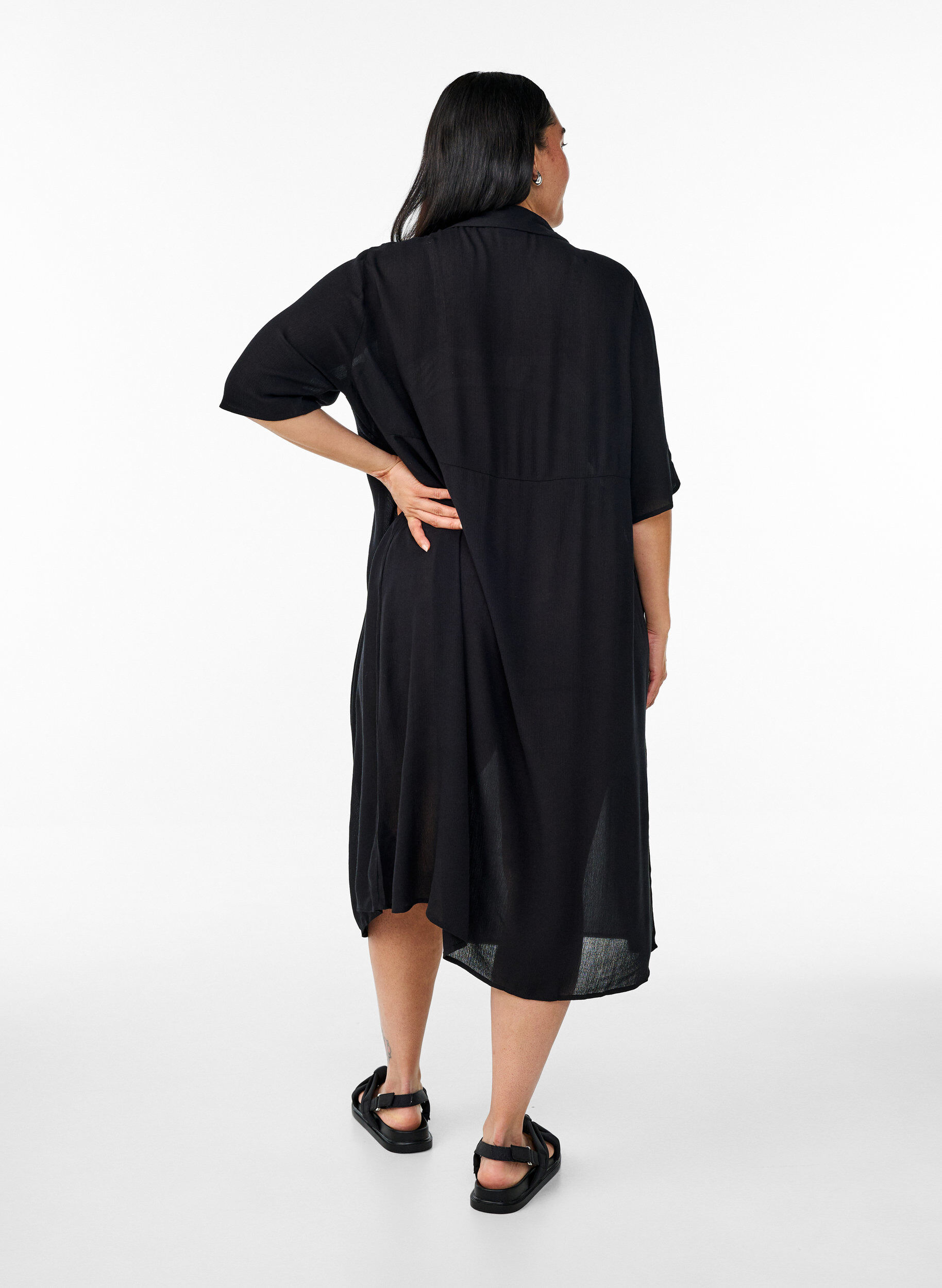 ZizzifashionMidi shirt dress with short sleeves, Black, Model image number 1