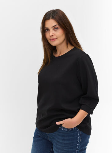 Blouse with 3/4-length sleeves, Black, Model image number 0