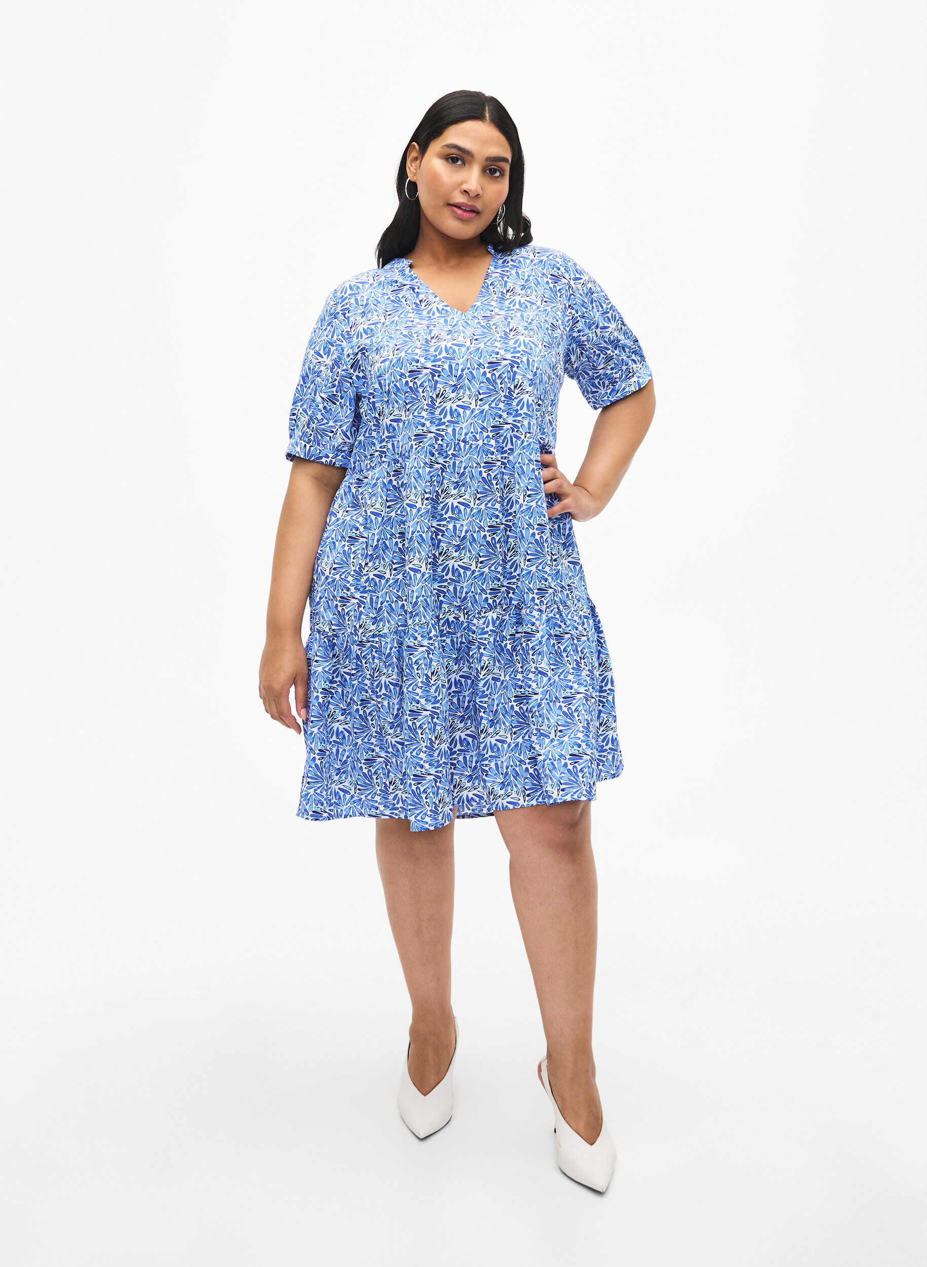 Zizzifashion FLASH - Printed A-line dress, White Blue AOP, Model image number 2
