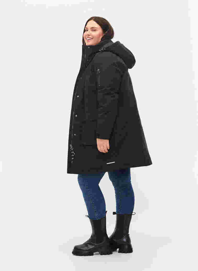 Winter jacket with removable hood and pockets, Black, Model image number 2