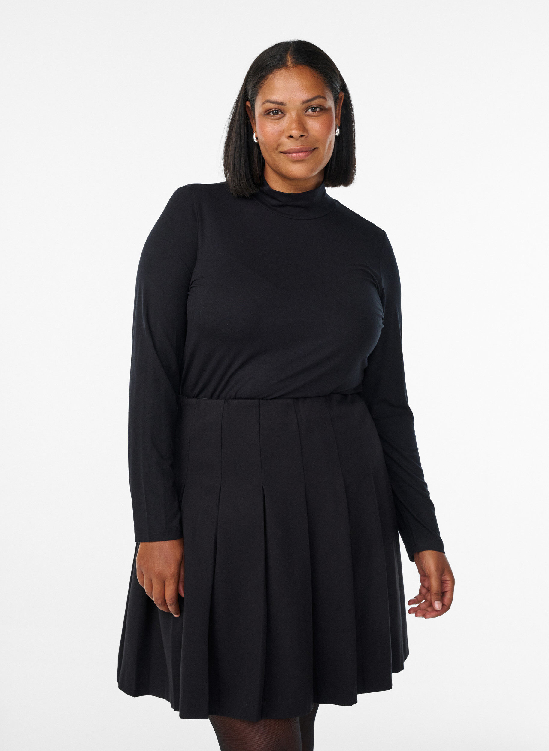 Zizzifashion Long-sleeved blouse with high neck, Black, Model image number 0