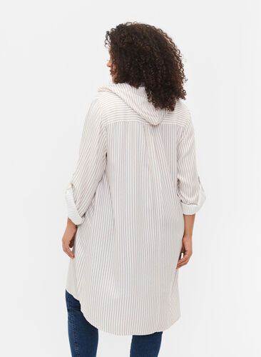 Viscose tunic with hood, Natural/White Stripe, Model image number 1