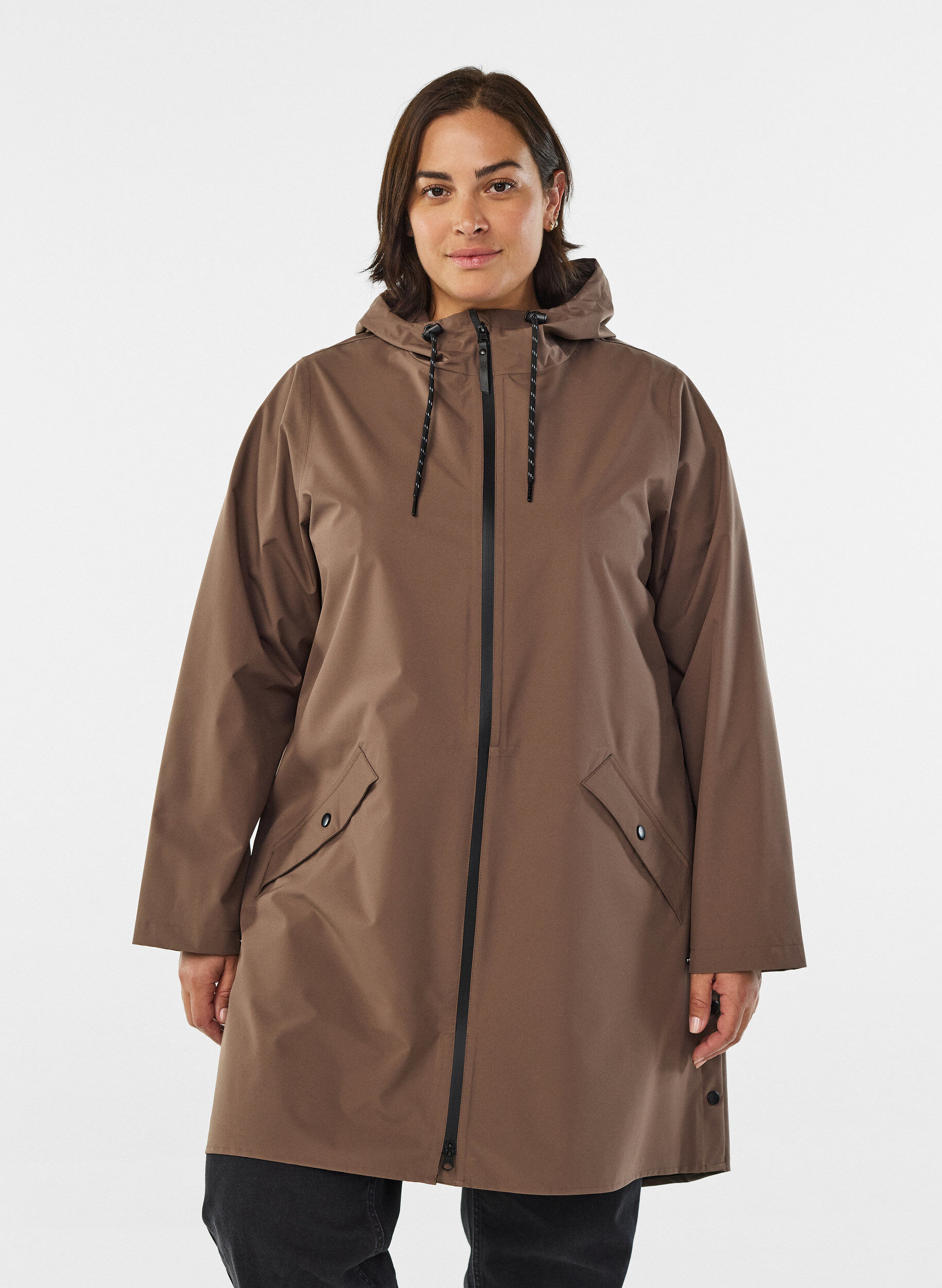 Zizzifashion Rain jacket with pockets and hood, Brown, Model image number 0