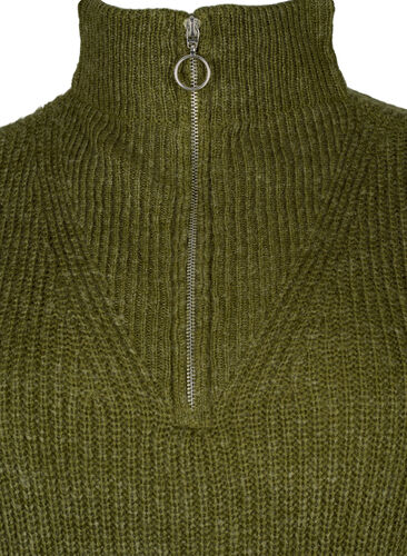FLASH - Knitted sweater with high neck and zipper, Dark Olive Mel., Packshot image number 2