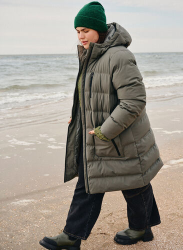 Puffer coat with hood and pockets, Beluga, Image image number 0
