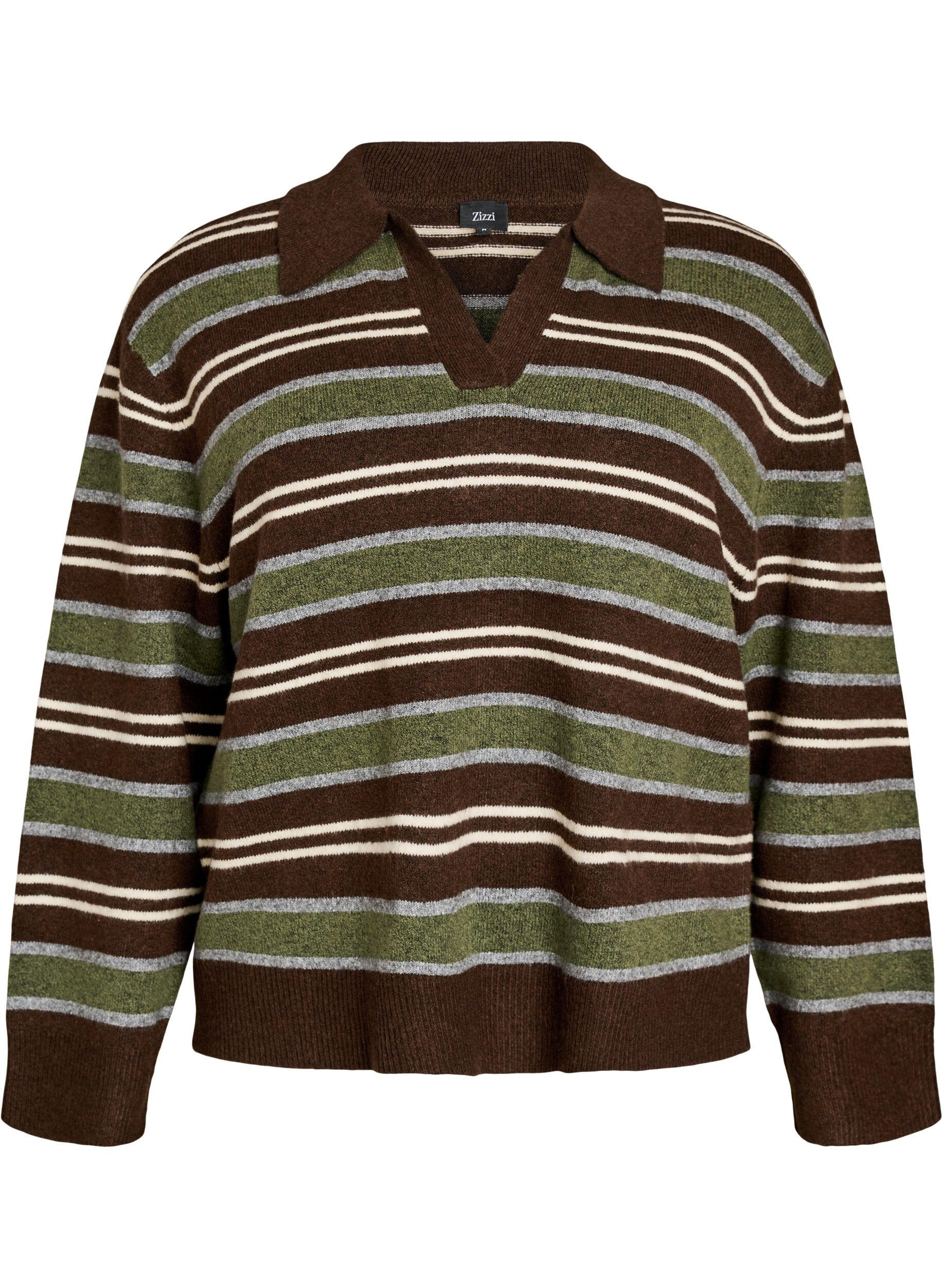 Knitted blouse with stripes and polo collar