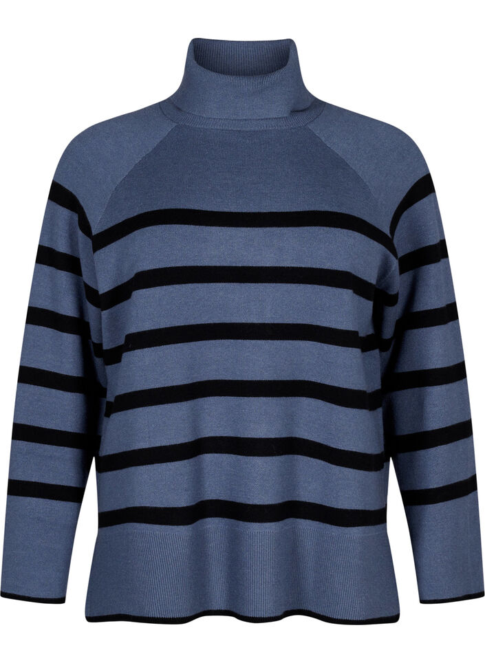 Striped knitted jumper with a roll neck, B.Sea w.BlackStripes, Packshot image number 0