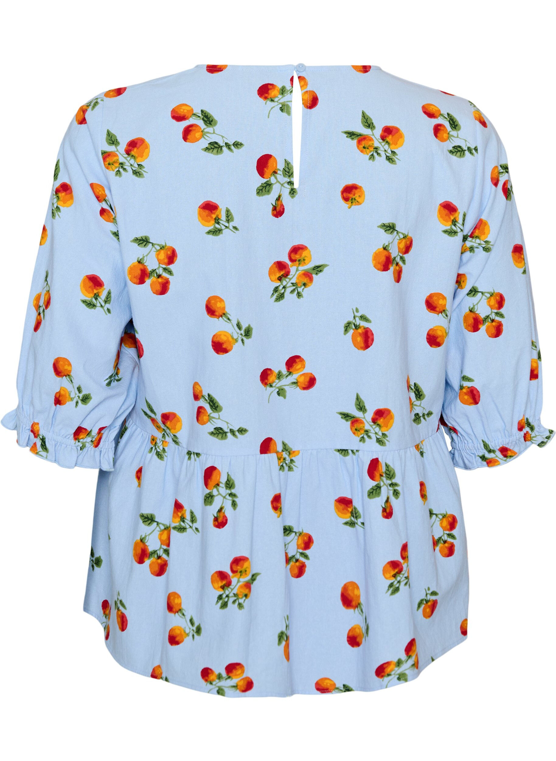 ZizzifashionCotton blouse with tomato print and peplum, Light Blue, Packshot image number 1