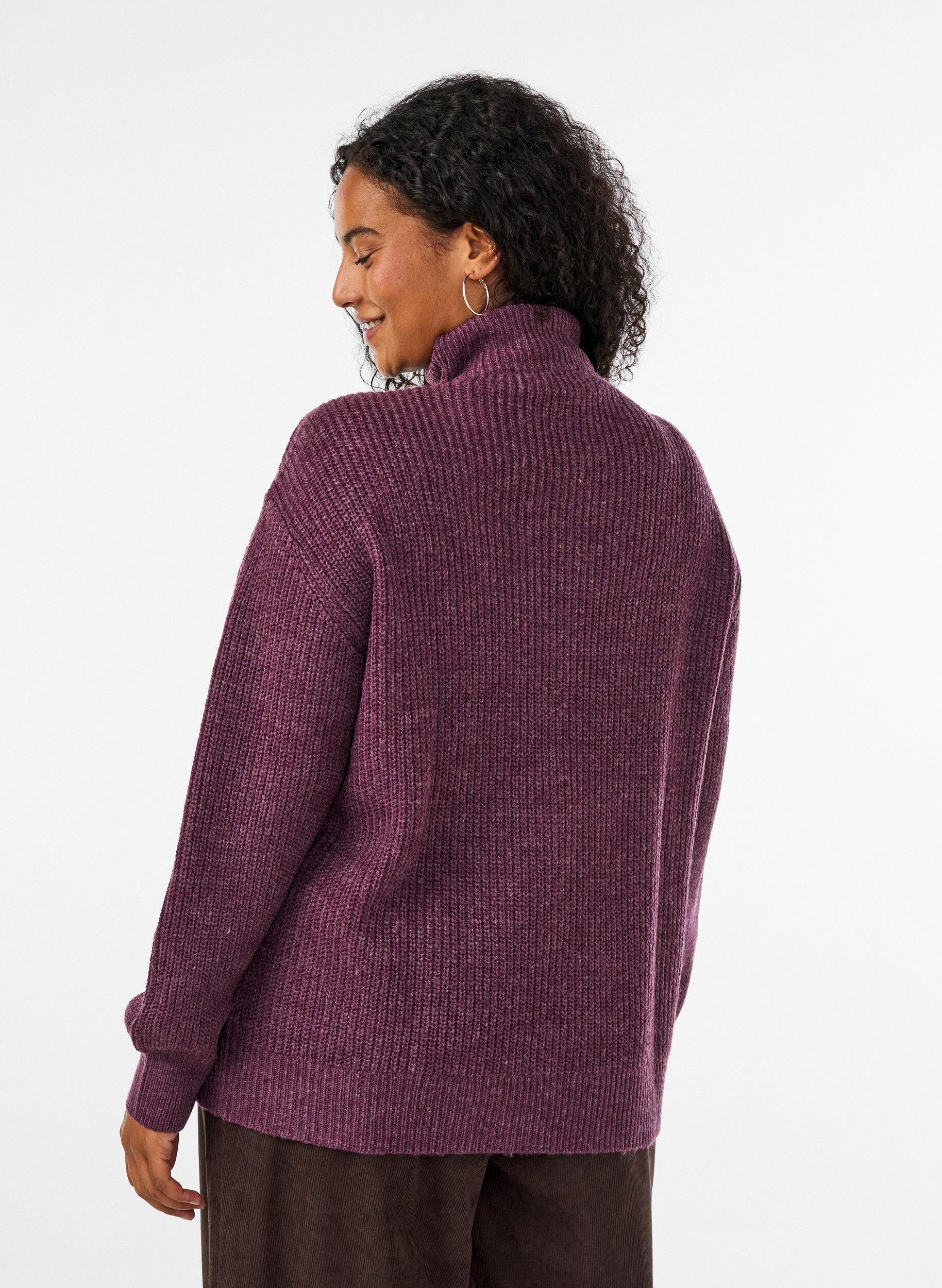 ZizzifashionKnitted sweater with high neck and zipper, Purple, Model image number 2