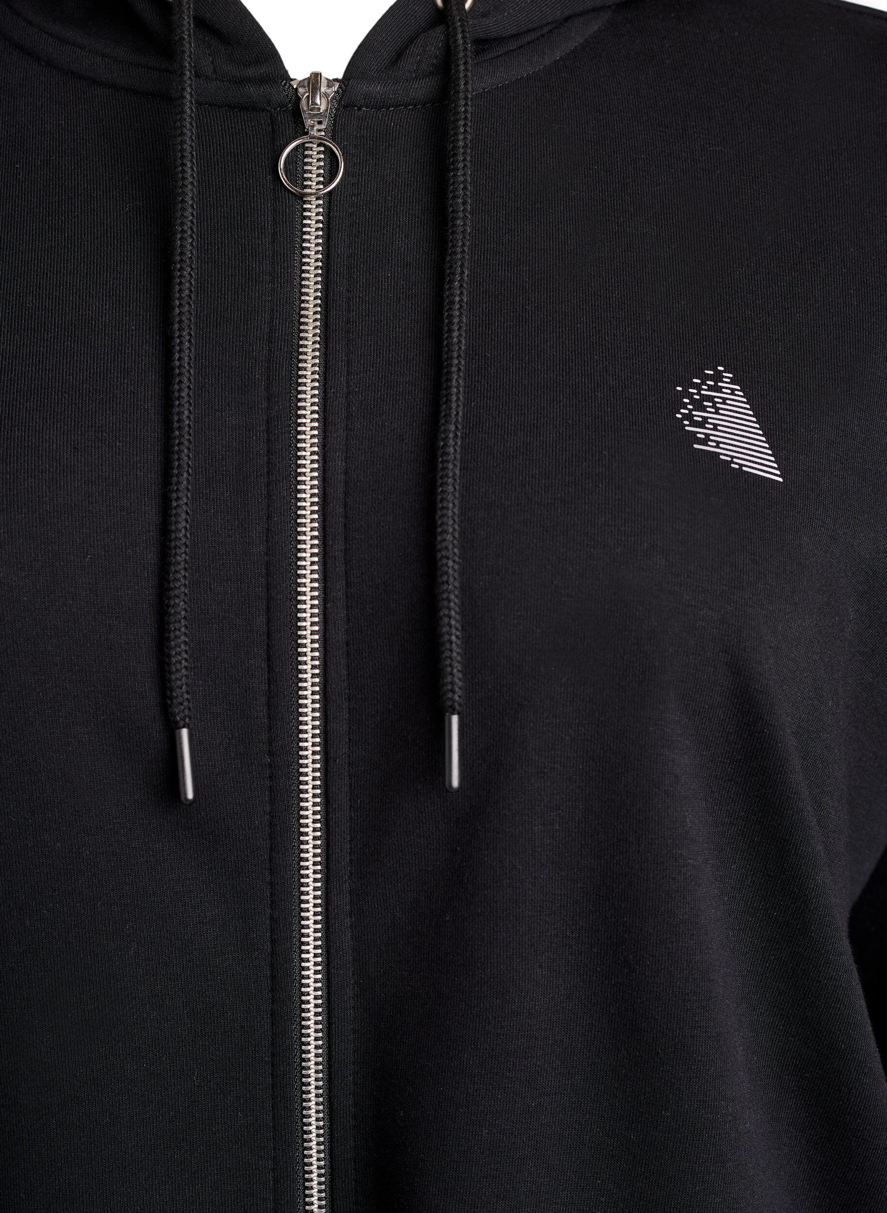 Zizzifashion Long sweat cardigan with printed details, Black, Packshot image number 2