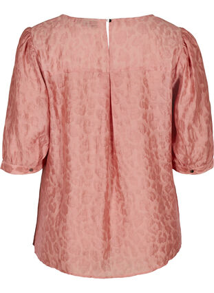 Blouse with 2/4 puff sleeves and a tone-on-tone pattern, Rose Smoke, Packshot image number 1
