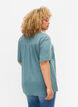 Cotton blouse with embroidery and short sleeves, Smoke Blue, Model image number 1