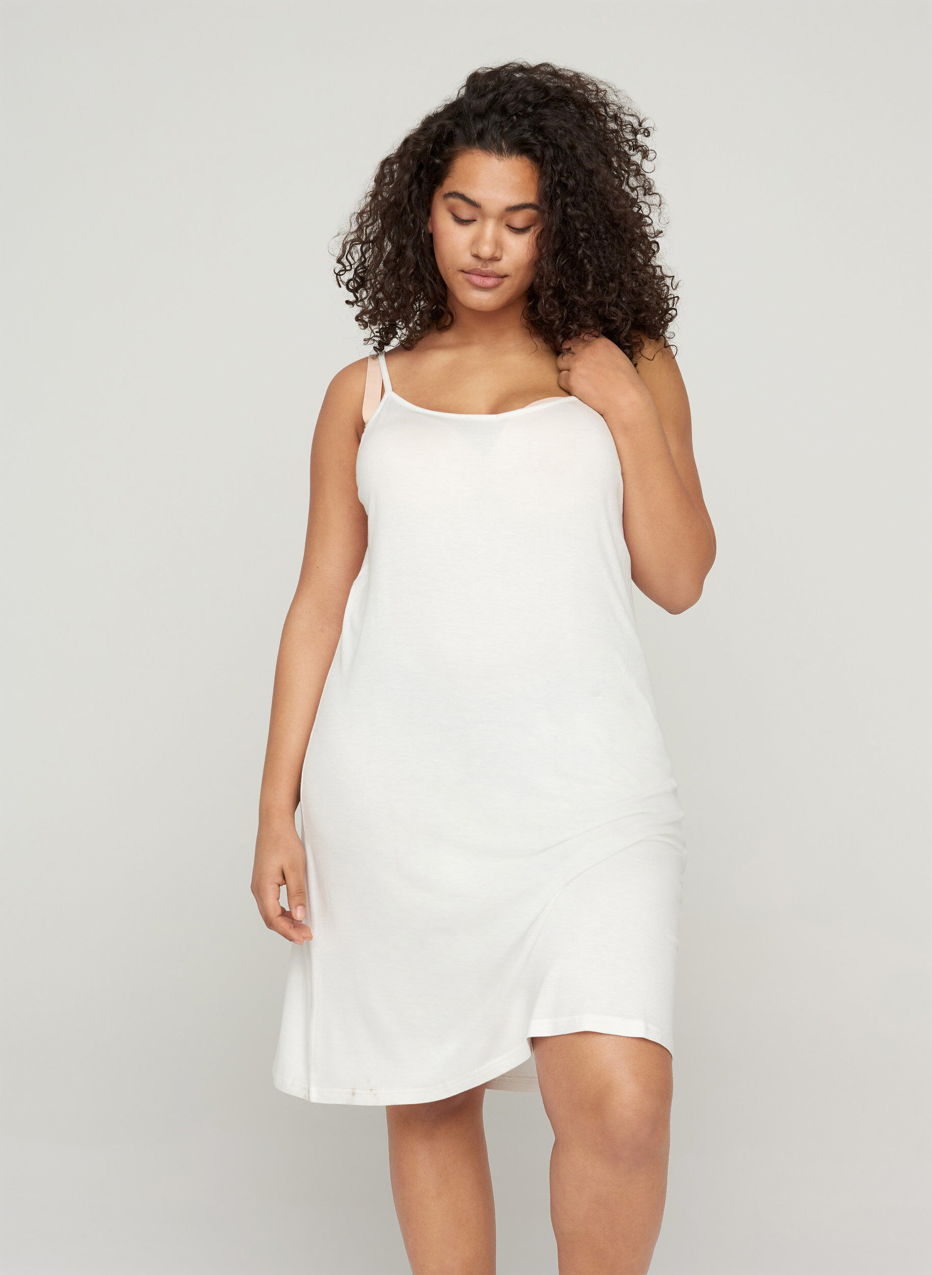 Zizzifashion Plain-coloured slip dress in viscose, White, Model image number 0
