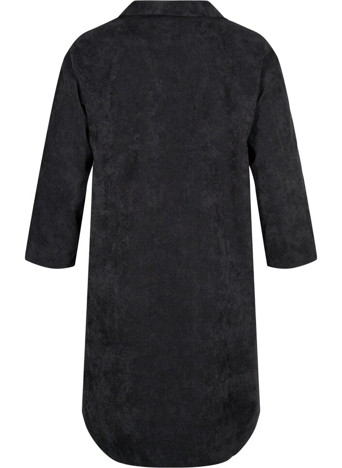 Velvet dress with 3/4-length sleeves and buttons, Black, Packshot image number 1