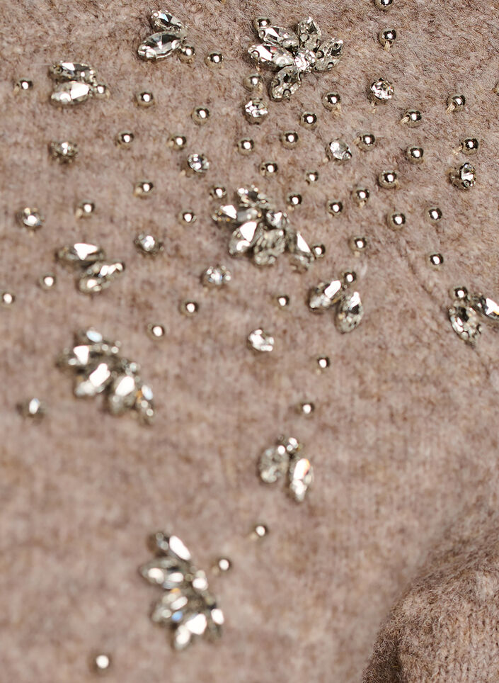 Knitted blouse with rhinestones and studs, Beige, Packshot image number 2