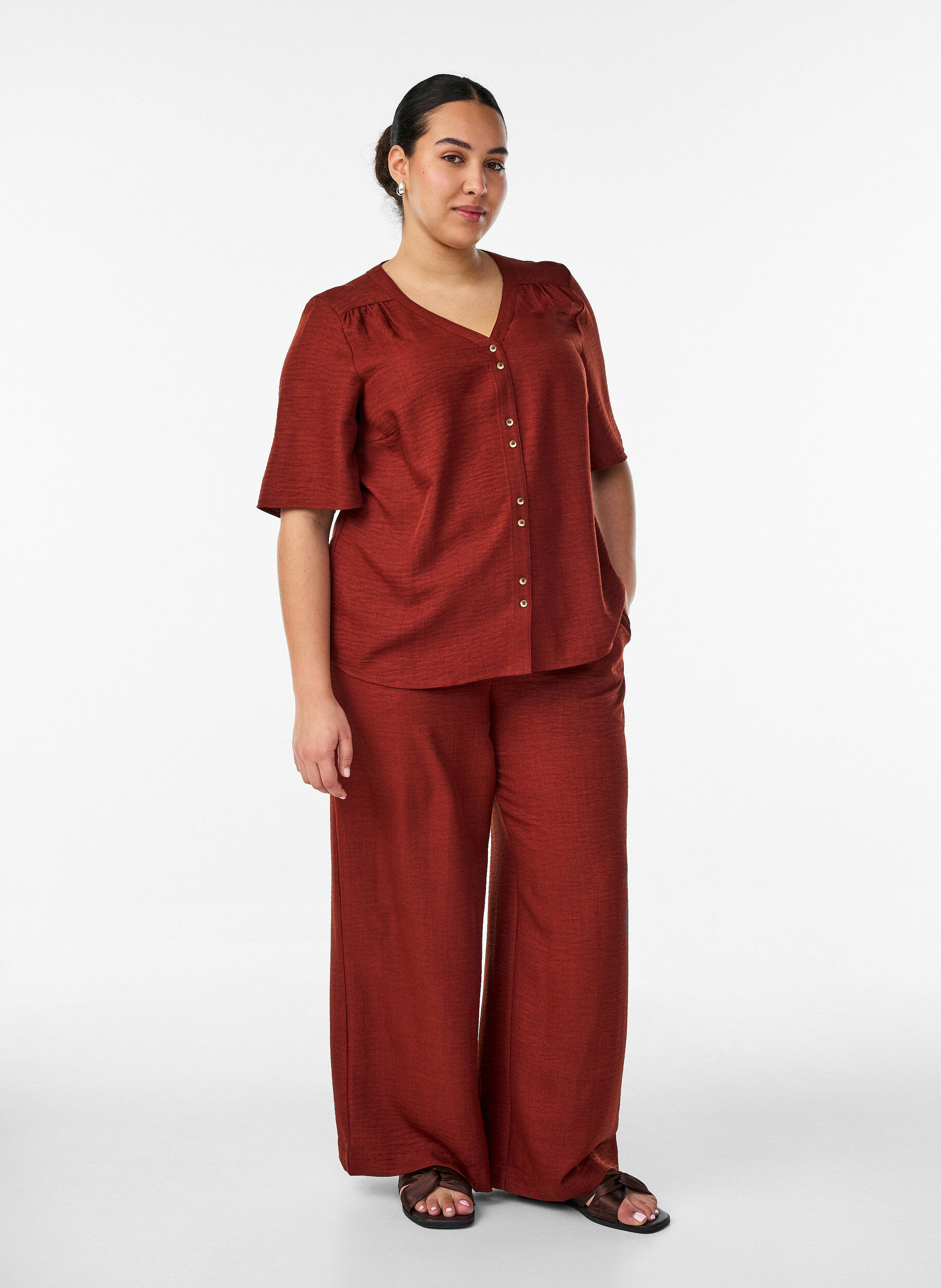 ZizzifashionLoose trousers with elasticated waistband and pockets, Red, Model image number 0