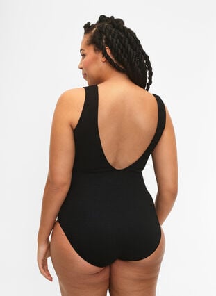 Swimsuit with crepe structure and wrap effect, Black, Model image number 1