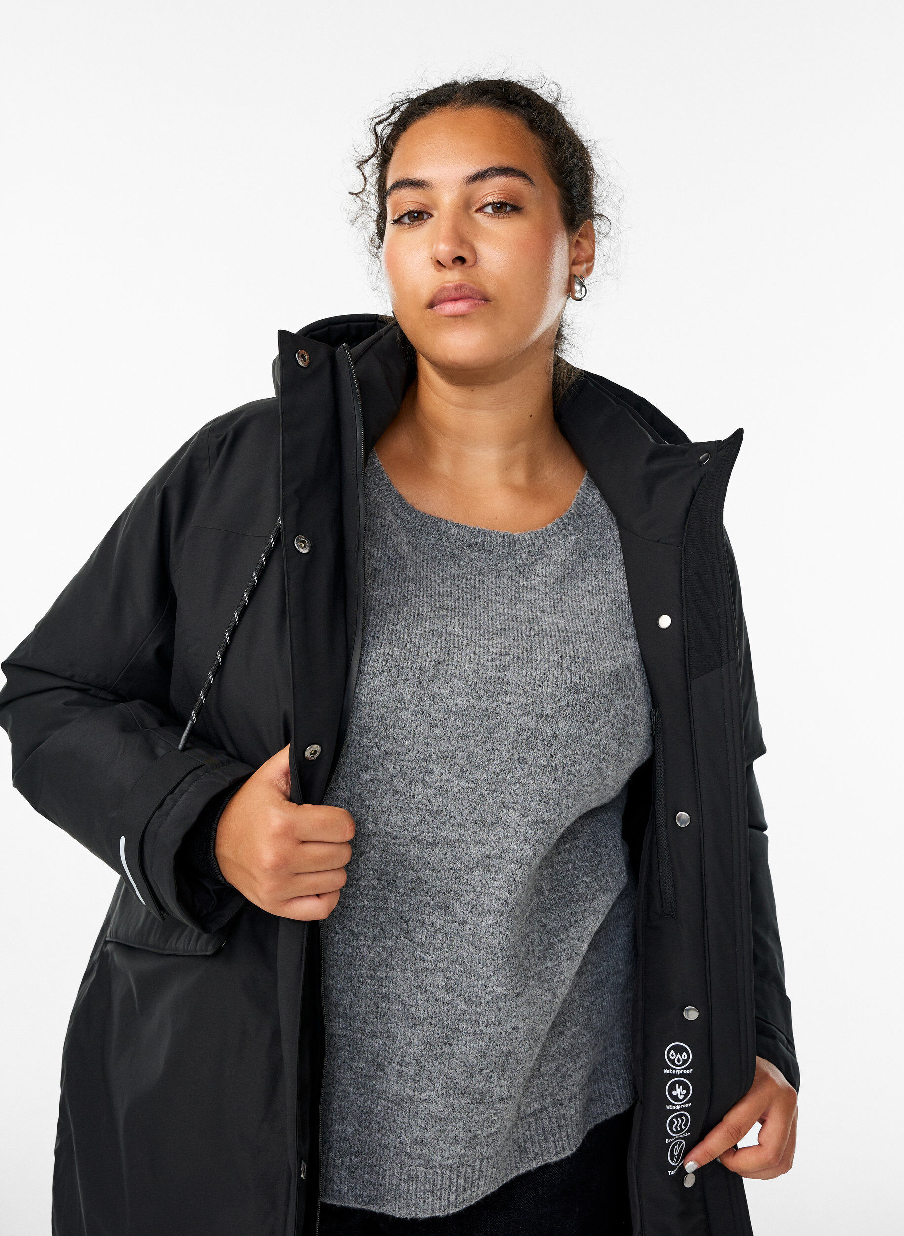 ZizzifashionWater-repellent parka with a hood and functional details, Black, Model image number 3