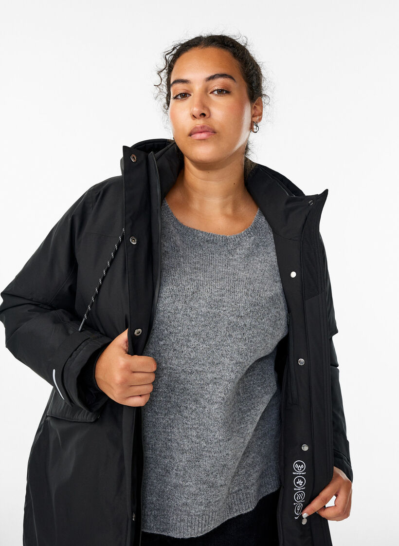 Water-repellent parka with a hood and functional details, Black, Model image number 3