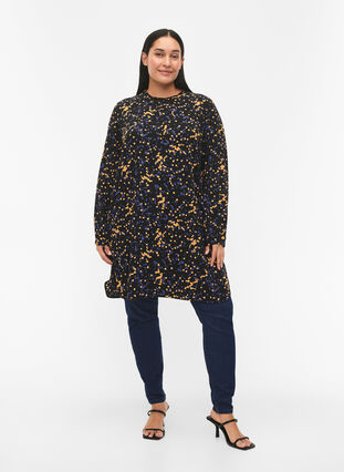 FLASH - Dotted tunic with long sleeves, Black Splash AOP, Model image number 2