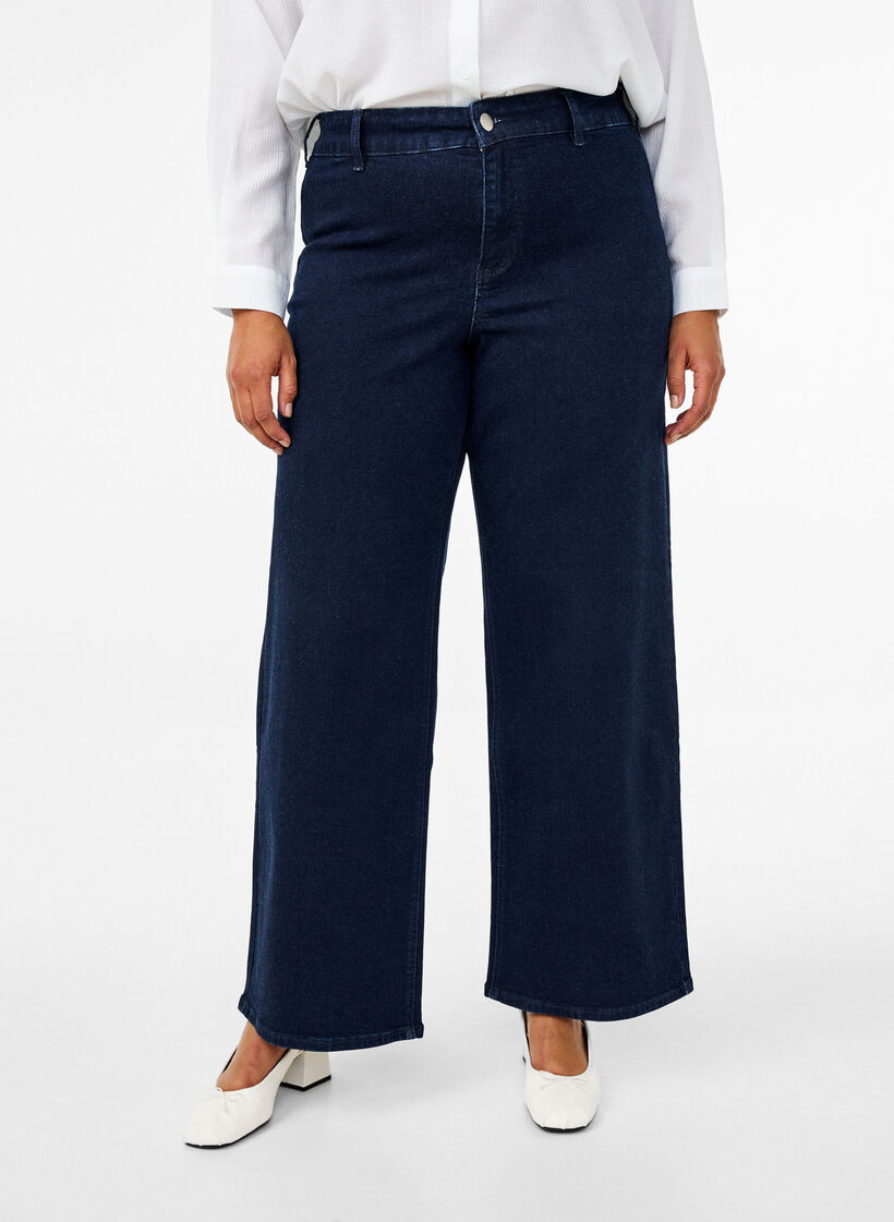 High-waisted jeans with wide legs, Blue, Model image number 2