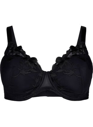 Padded underwire bra with embroidery, Black, Packshot image number 0