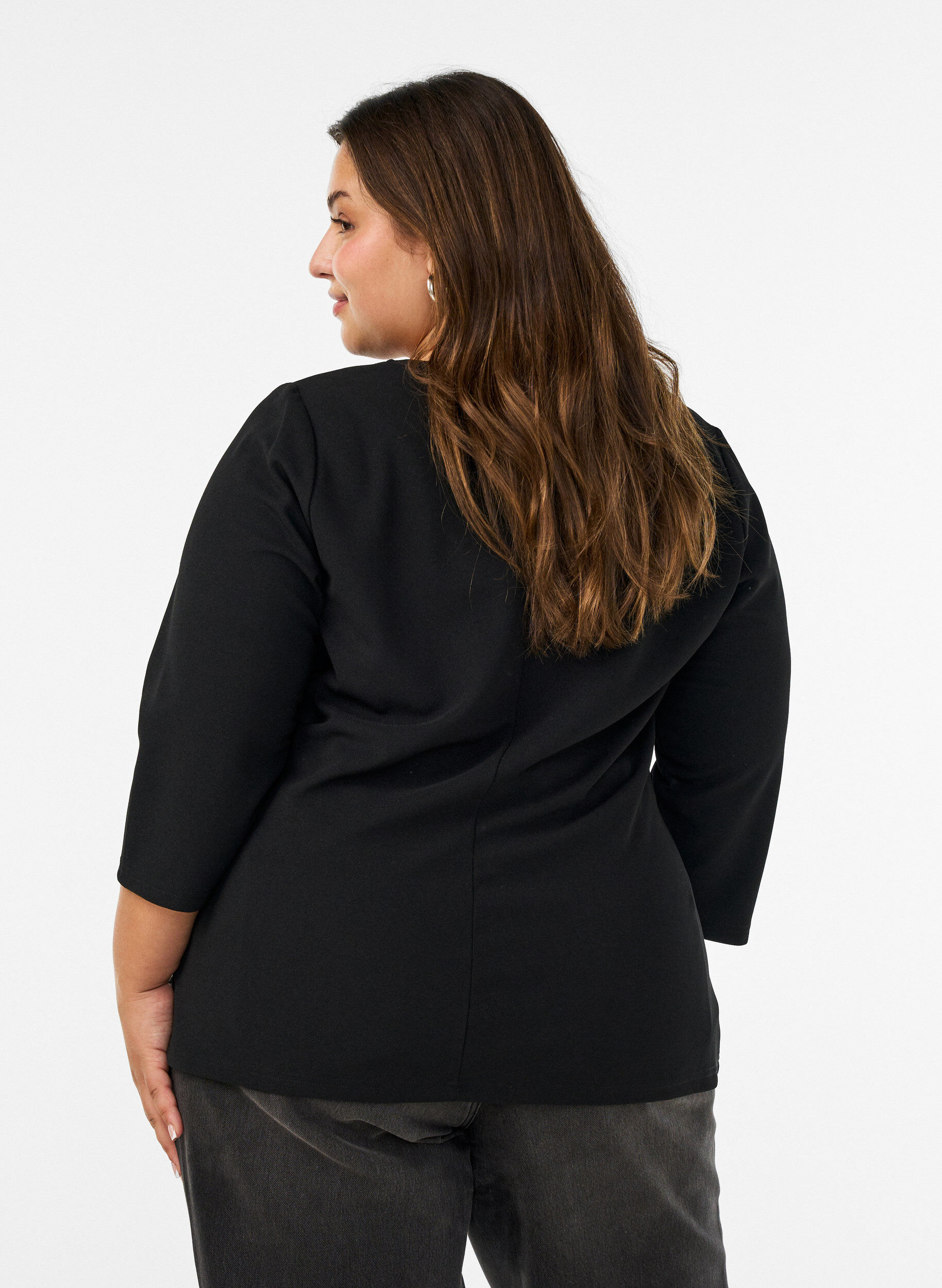 ZizzifashionBlouse with asymmetric draping and 3/4 sleeves, Black, Model image number 2