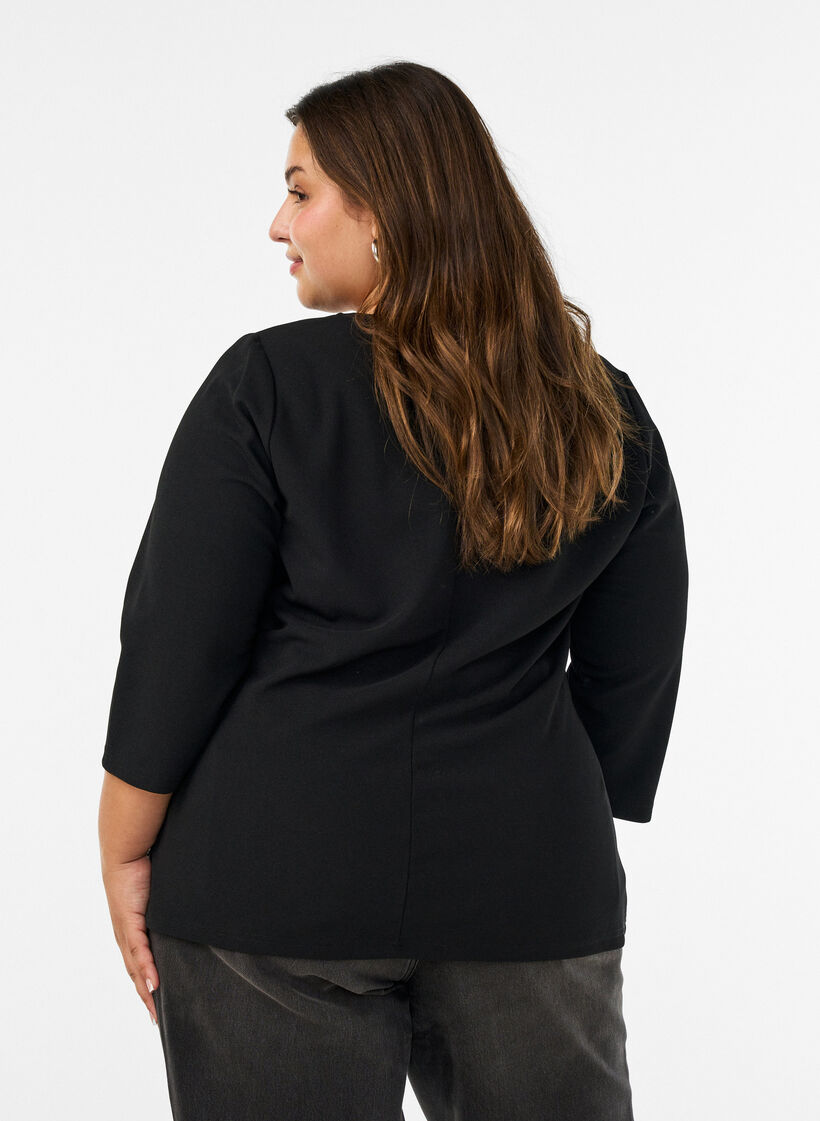 Blouse with asymmetric draping and 3/4 sleeves, Black, Model image number 2