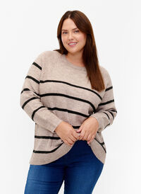 Knitted blouse with stripes, Simply Taupe Mel., Model