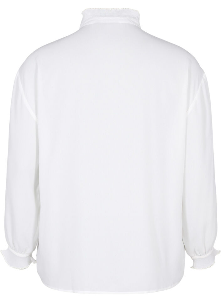 Shirt blouse with ruffle details, Bright White, Packshot image number 1