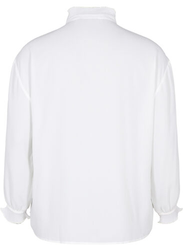 Shirt blouse with ruffle details, Bright White, Packshot image number 1