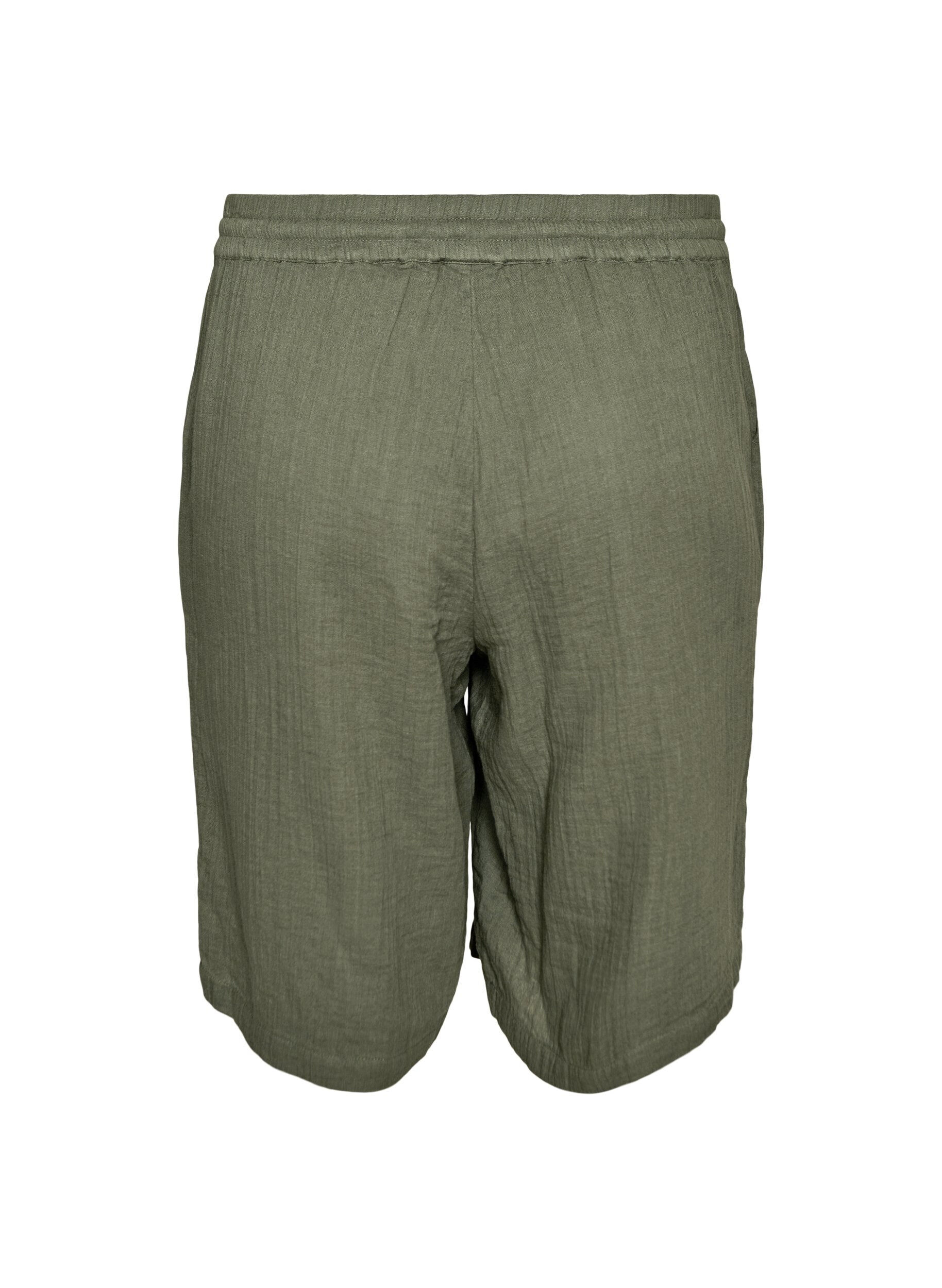 ZizzifashionLoose cotton muslin shorts with a high waist, Green, Packshot image number 1