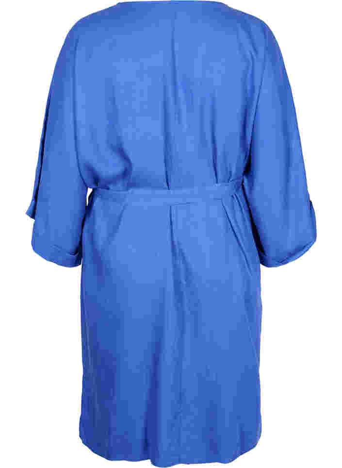 Dress with 3/4 sleeves and tie-belt, Dazzling Blue, Packshot image number 1