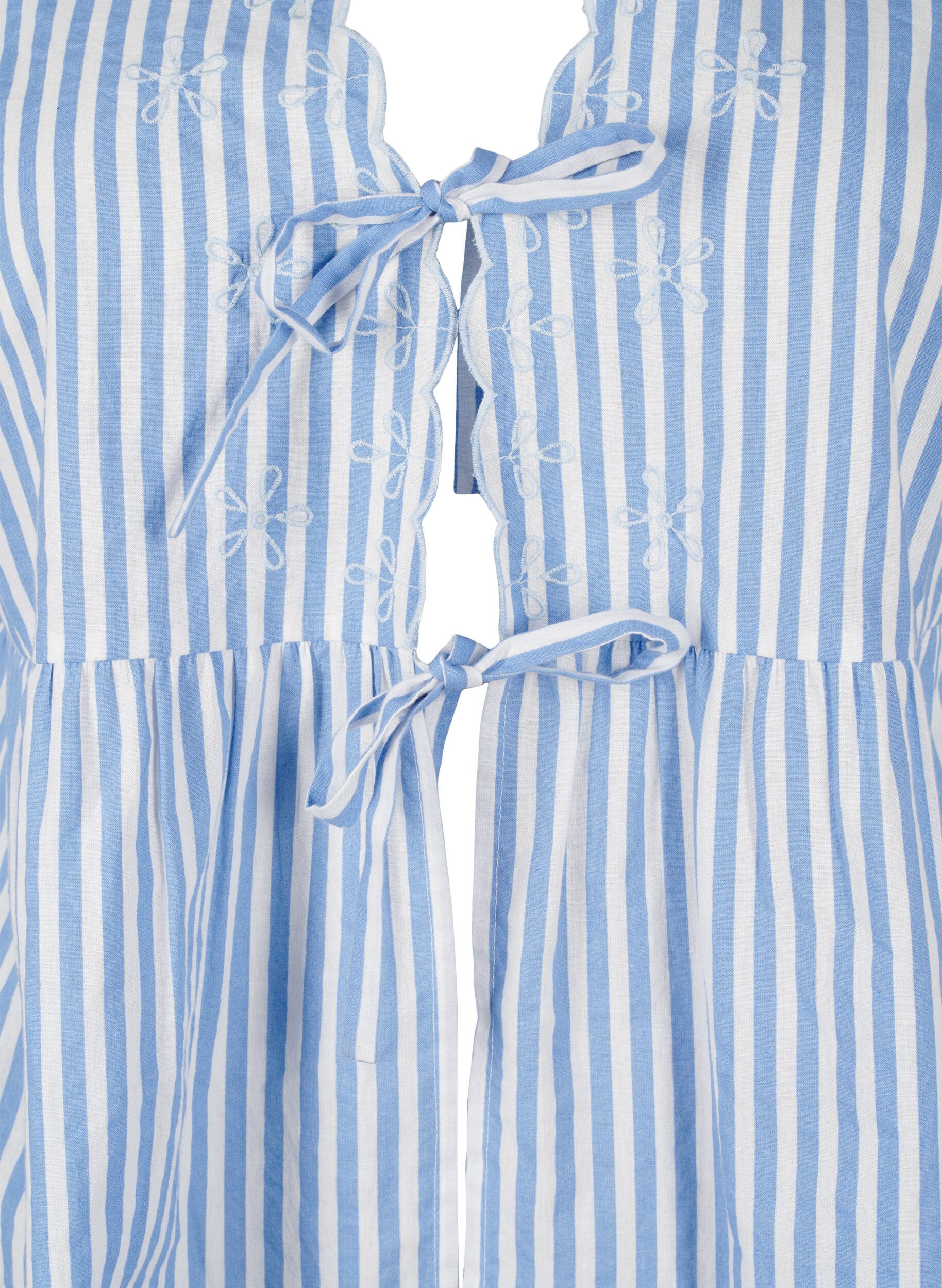 Zizzifashion Striped blouse with open front and embroidery details, Light Blue, Packshot image number 2