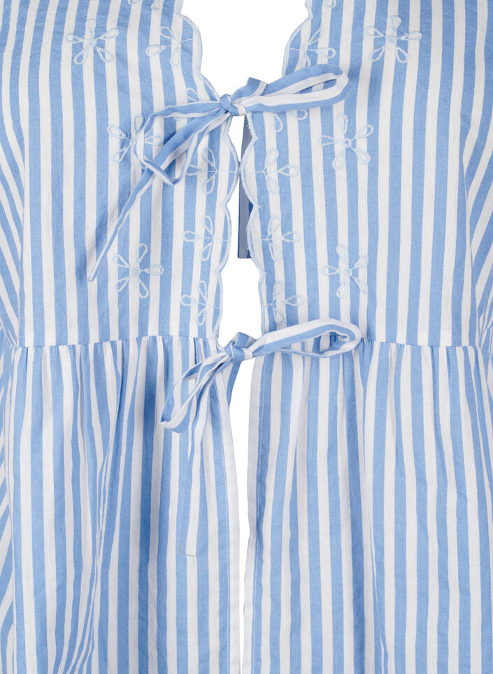 Striped blouse with open front and embroidery details, Light Blue, Packshot image number 2