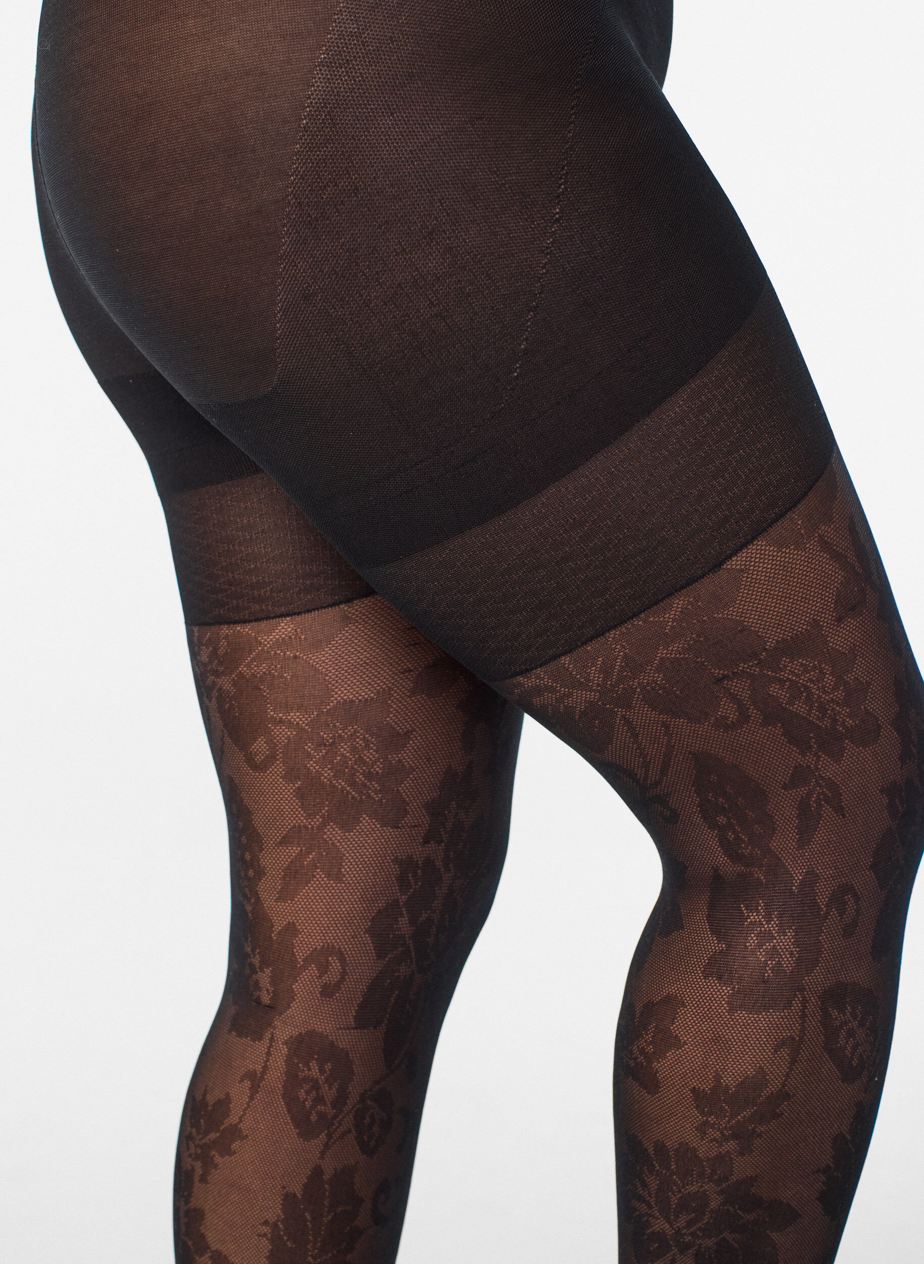 Zizzifashion Floral tights with push-up effect - 50 denier, Black, Packshot image number 2