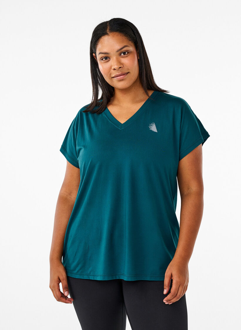 Loose training t-shirt with v-neck, Green, Model image number 0