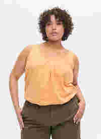 Cotton top with rounded neckline and lace trim, Apricot Nectar, Model