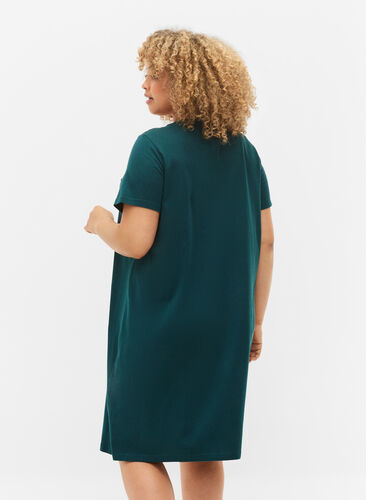 Short-sleeved cotton nightdress, Deep Teal w. Cool It, Model image number 1