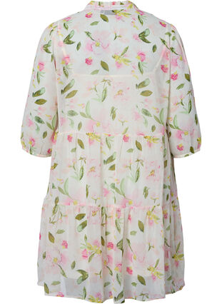Tunic with floral print and lurex, White/Pink Flower, Packshot image number 1