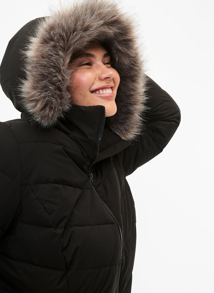 Short puffer jacket with hood, Black, Model image number 4