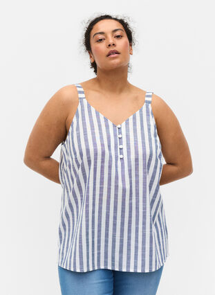 Striped cotton top, Blue Y/D, Model image number 0